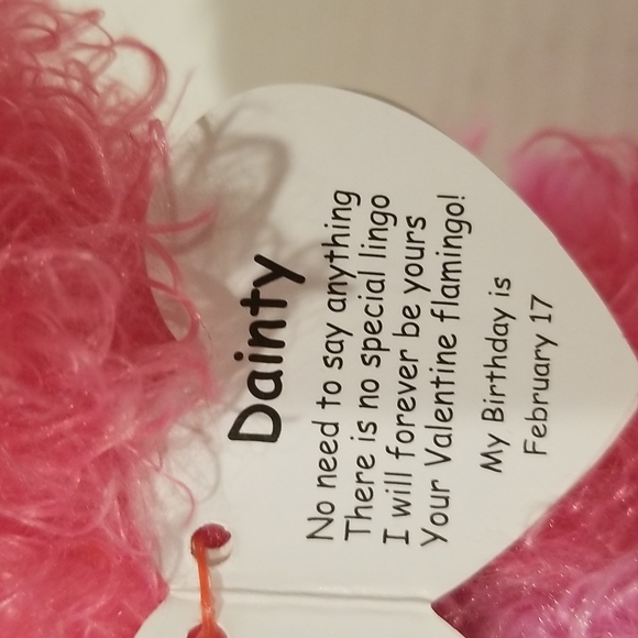 9" TY Beanie Boos DAINTY flamingo w heart soft plush stuffed toy LOVE BIRD - Picture 3 of 3